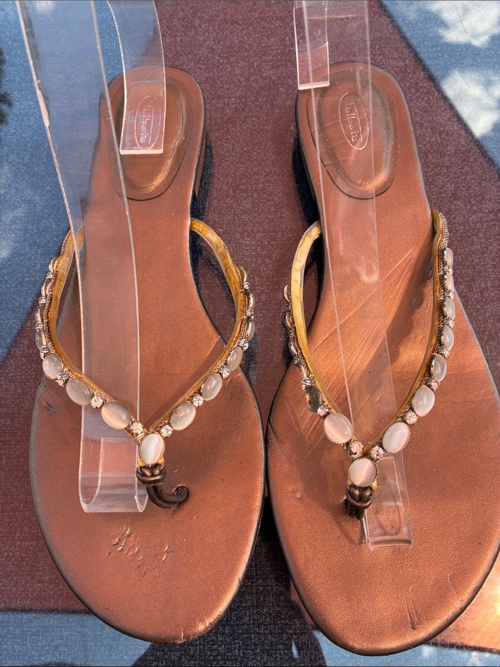 Talbots Brown Jeweled Toe-Post Sandals